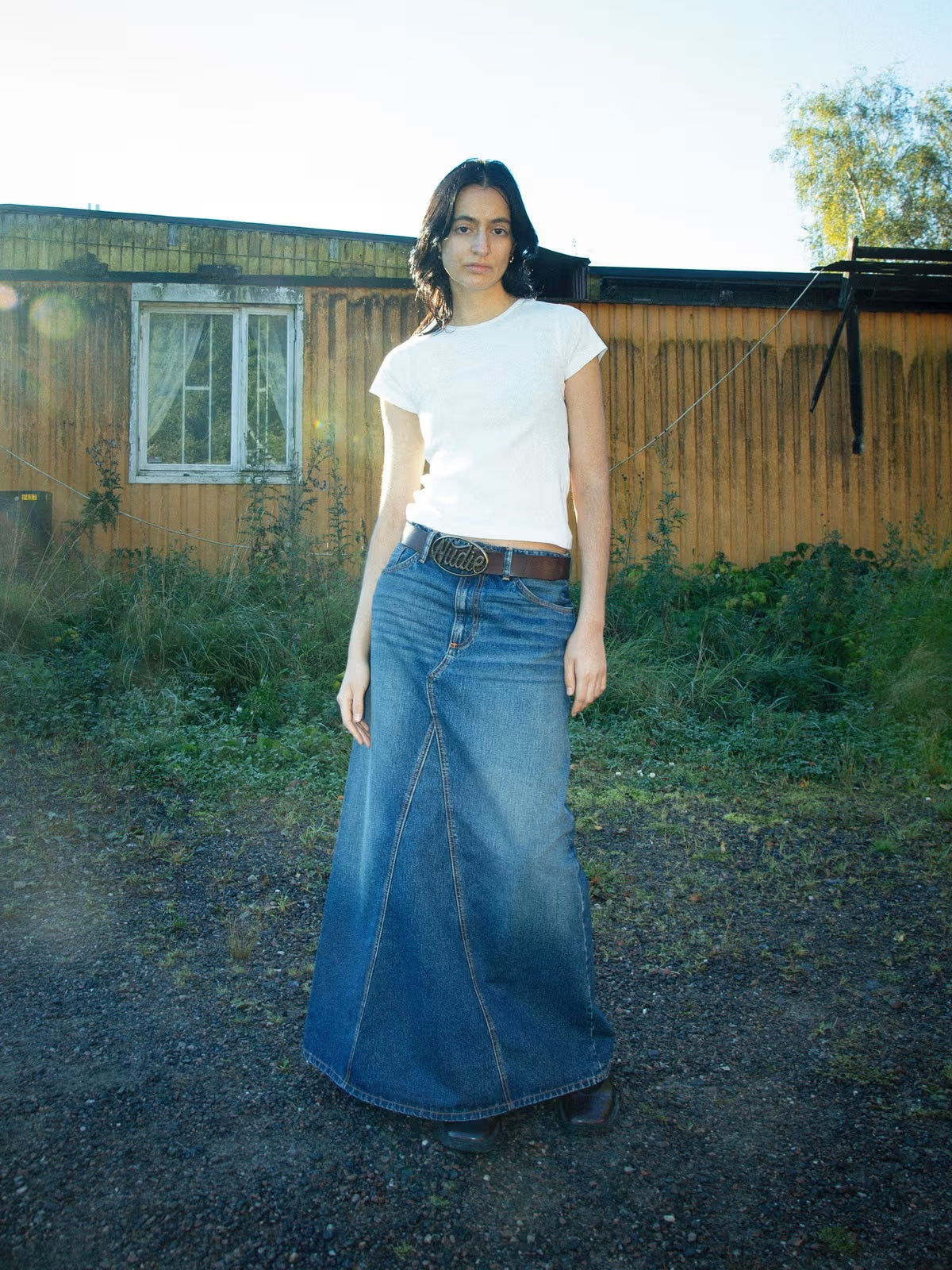 Nudie Jeans - Tanja Skirt Orange Painter Mid Blue– Dutil Denim