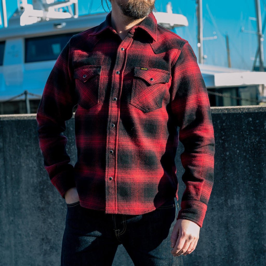Iron Heart Western Shirt Ultra Heavy Flannel Ombré Check Red