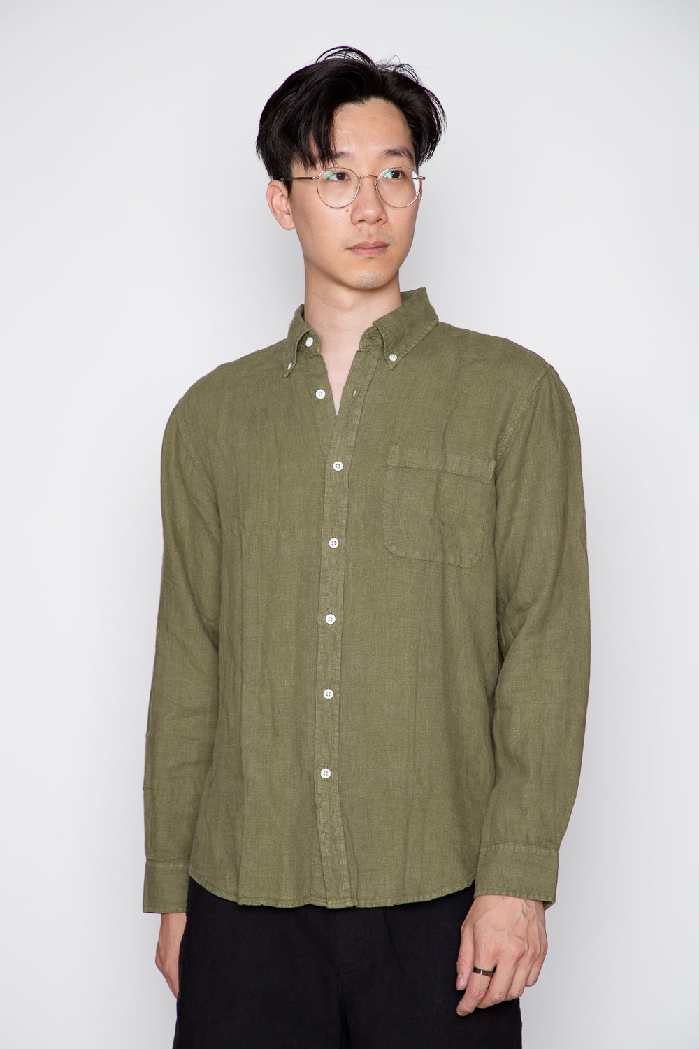 C.O.F. Studio Button Down Pure Linen Vintage Green Dutil Denim