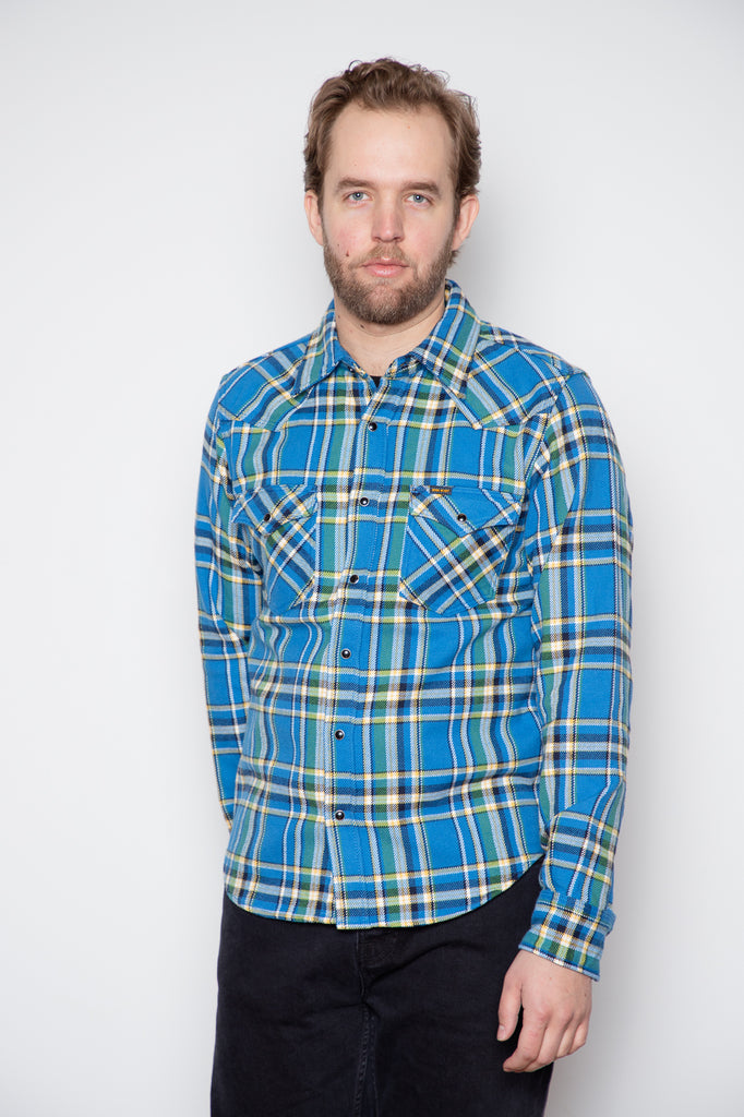 Iron Heart - Western Shirt - Ultra Heavy Flannel Tartan Check Blue