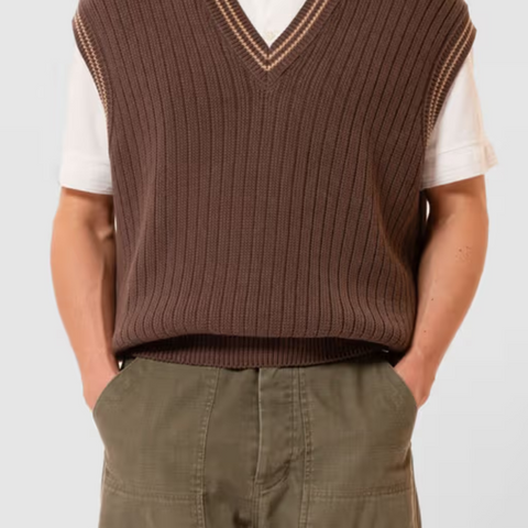 Nudie Jeans - Sverre Knitted Vest - Brownmelange-Dutil Denim
