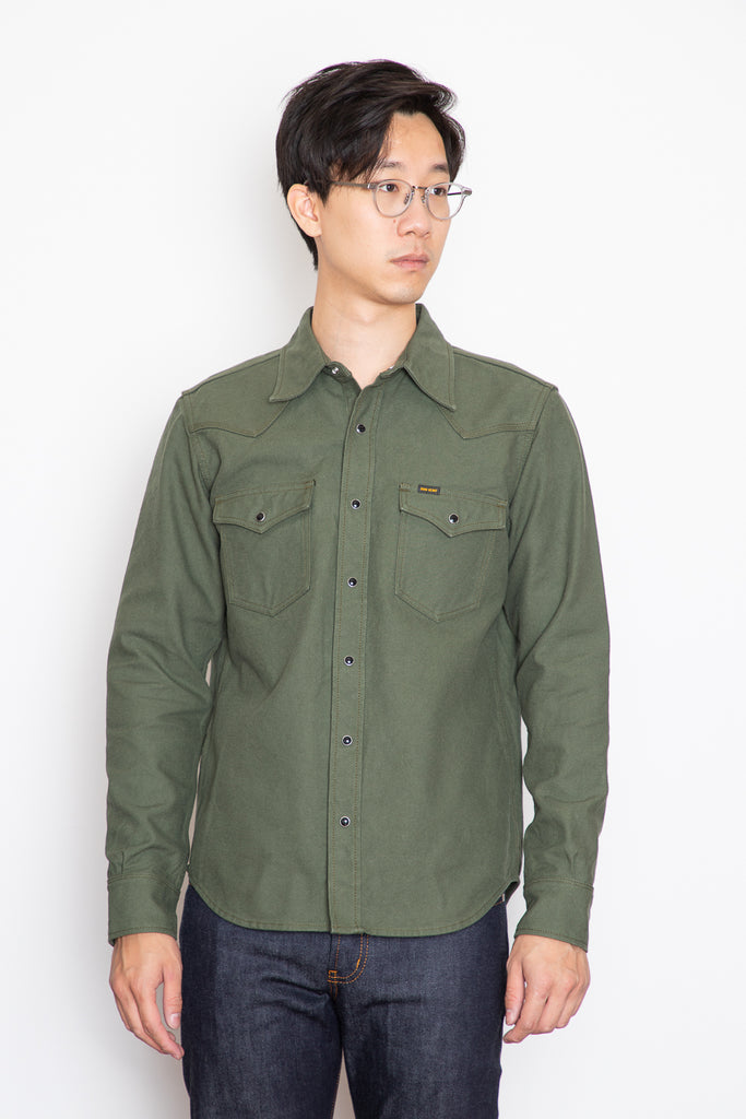 Iron Heart Military Serge Western Shirt - Olive Drab Green Jeans & Apparel Iron Heart - Dutil Denim
