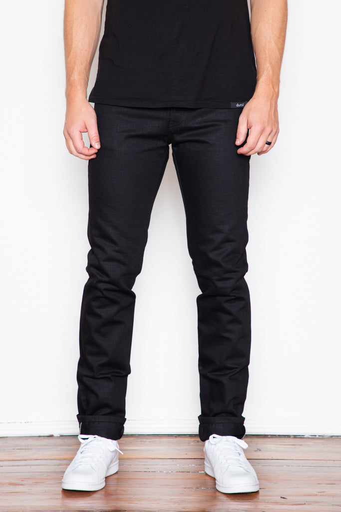 Slim Tapered Organic Selvedge Raw Denim Jeans - Black - Hawksmill Denim Co