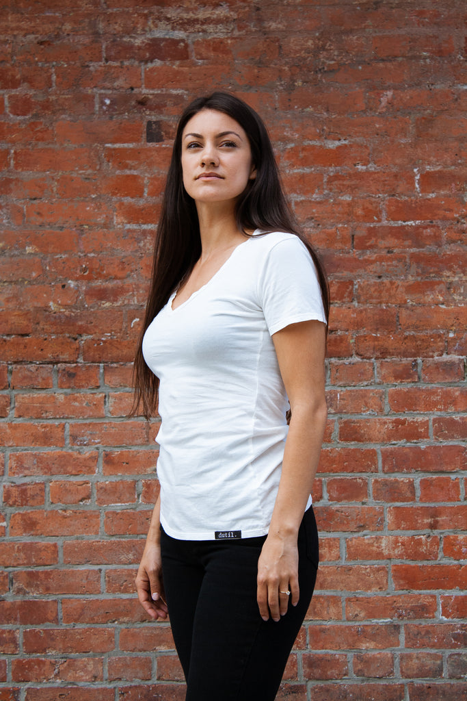 Dutil Women's V-Neck T-Shirt -  White Jeans & Apparel - Dutil Denim