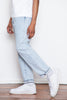 Why We Love It: The newest addition to Circle of Friend's collection and their widest jean. If you are looking for a comfortable jean, look no further!  Details: Fabric from Candiani Mills in Italy (emphasized by a single gold rivet on the coin pocket), buttons, rivets, & jacron patch from Italy, five button fly.  Fit: High rise with a generous amount of room in the thigh and a straight to wide leg  Colour: Vintage wash blue  Composition: 100% organic cotton  Origin: Made in Portugal